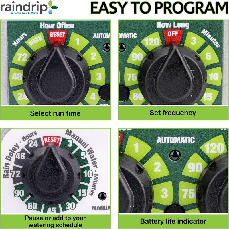 Raindrip R675CT Analog 3-Dial Water, Sprinkler Timer with Rain Delay for Drip Irrigation, Garden, Self-Watering - Image 3